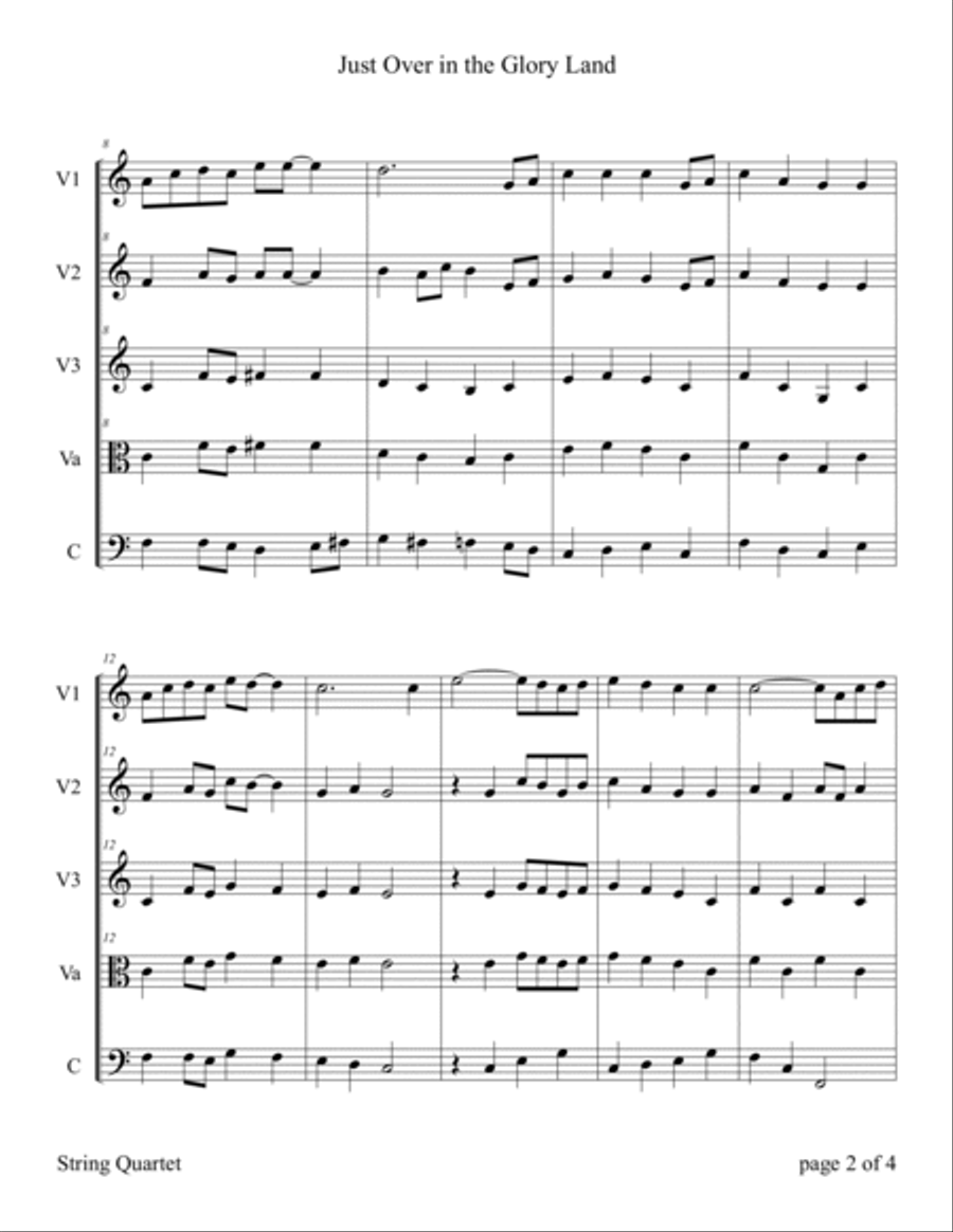 Just Over in the Glory Land (Easy String Quartet) String Quartet scores gallery preview page 6