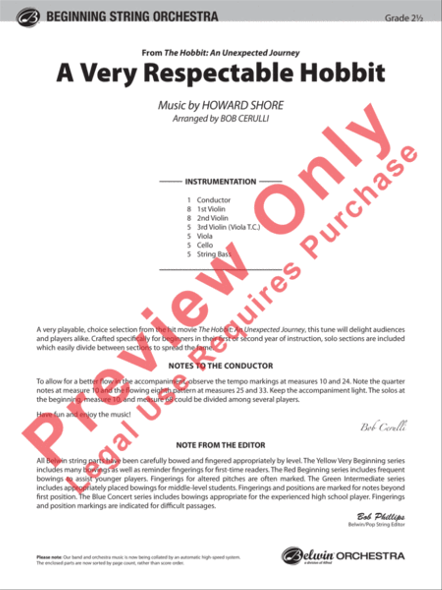 A Very Respectable Hobbit (from The Hobbit: An Unexpected Journey) String Orchestra scores gallery preview page 14