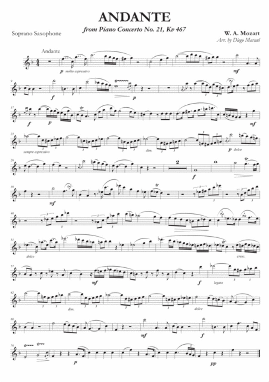 Andante from Concerto No. 21 for Soprano Saxophone and Piano Woodwind Duet scores gallery preview page 1