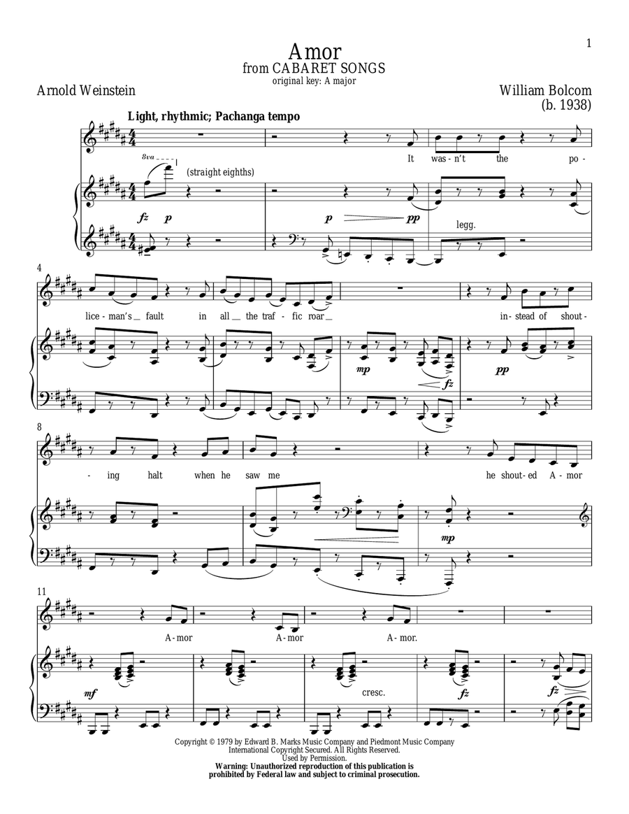 Amor Piano, Vocal scores gallery preview page 1