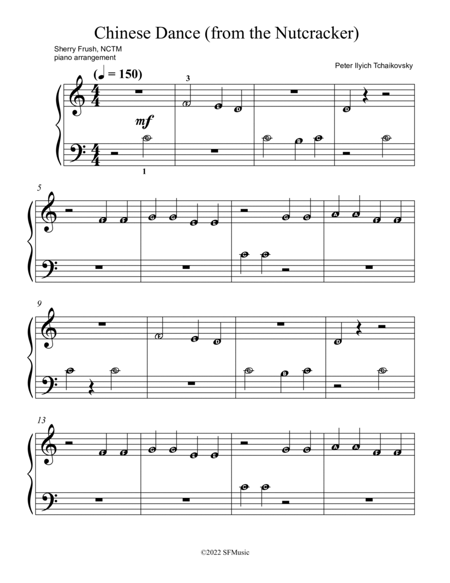 Chinese Dance from the Nutcracker - 5 finger alpha notes Piano Method scores gallery preview page 1