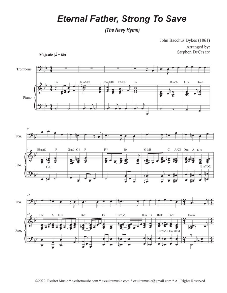 Eternal Father, Strong To Save (The Navy Hymn) (Trombone solo and Piano) Piano scores gallery preview page 1