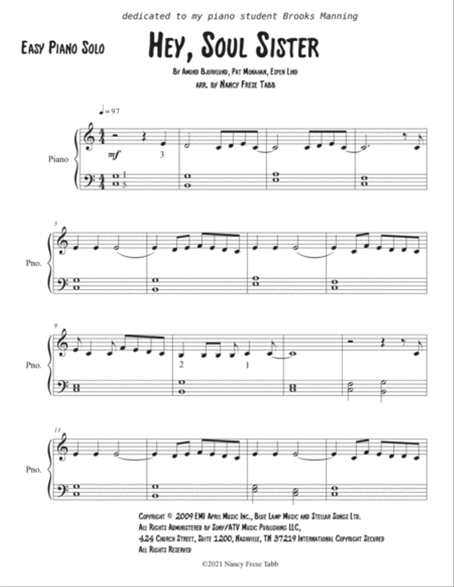 Hey, Soul Sister Hey, Soul Sister Easy Piano scores gallery preview page 2