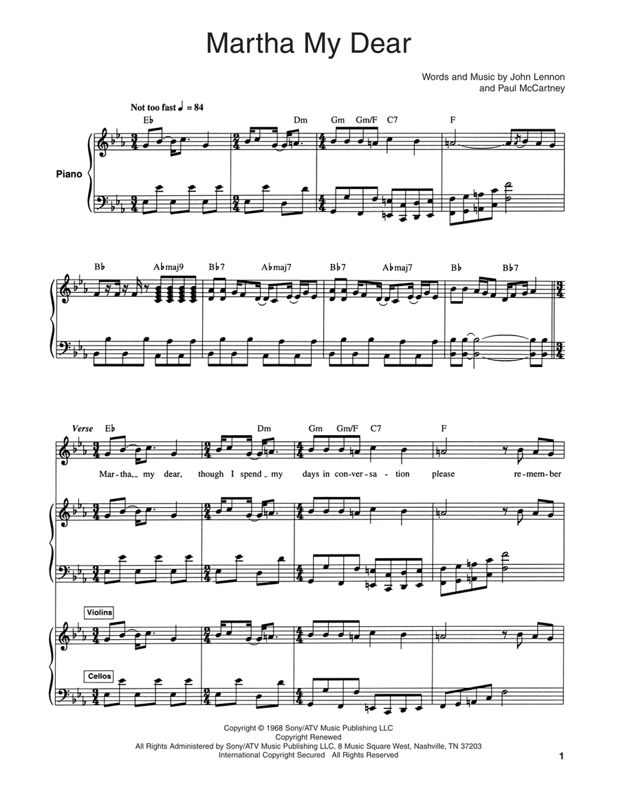 Martha My Dear Piano, Vocal, Guitar scores gallery preview page 1