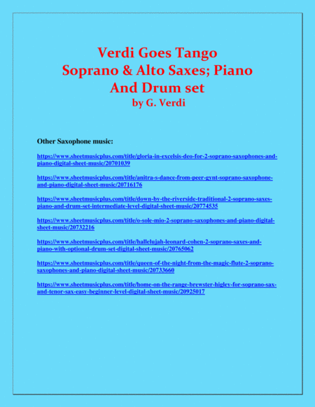 Verdi Goes Tango - G.Verdi - Soprano Sax, Alto Sax, Piano and Drum Set image number null