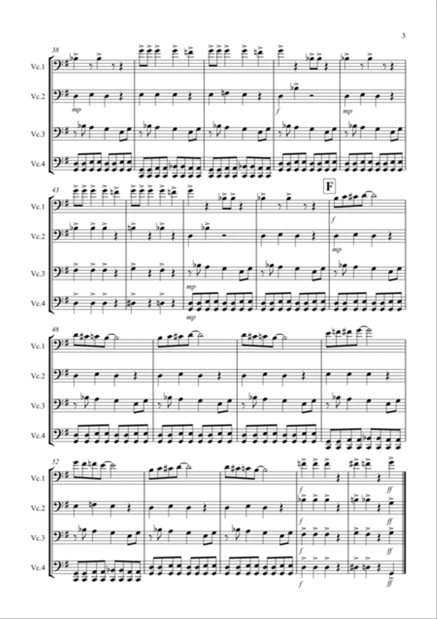 Burnie's Blues for Cello Quartet Cello Solo scores gallery preview page 3