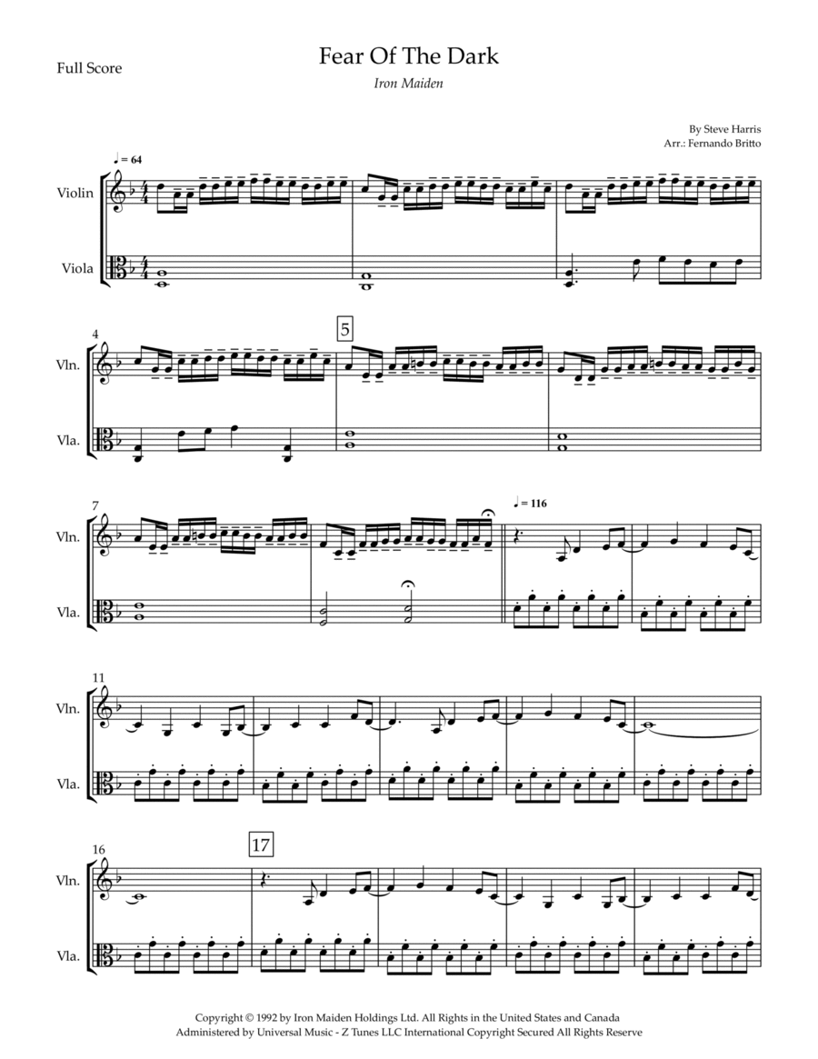 Fear Of The Dark String Duet scores gallery preview page 1