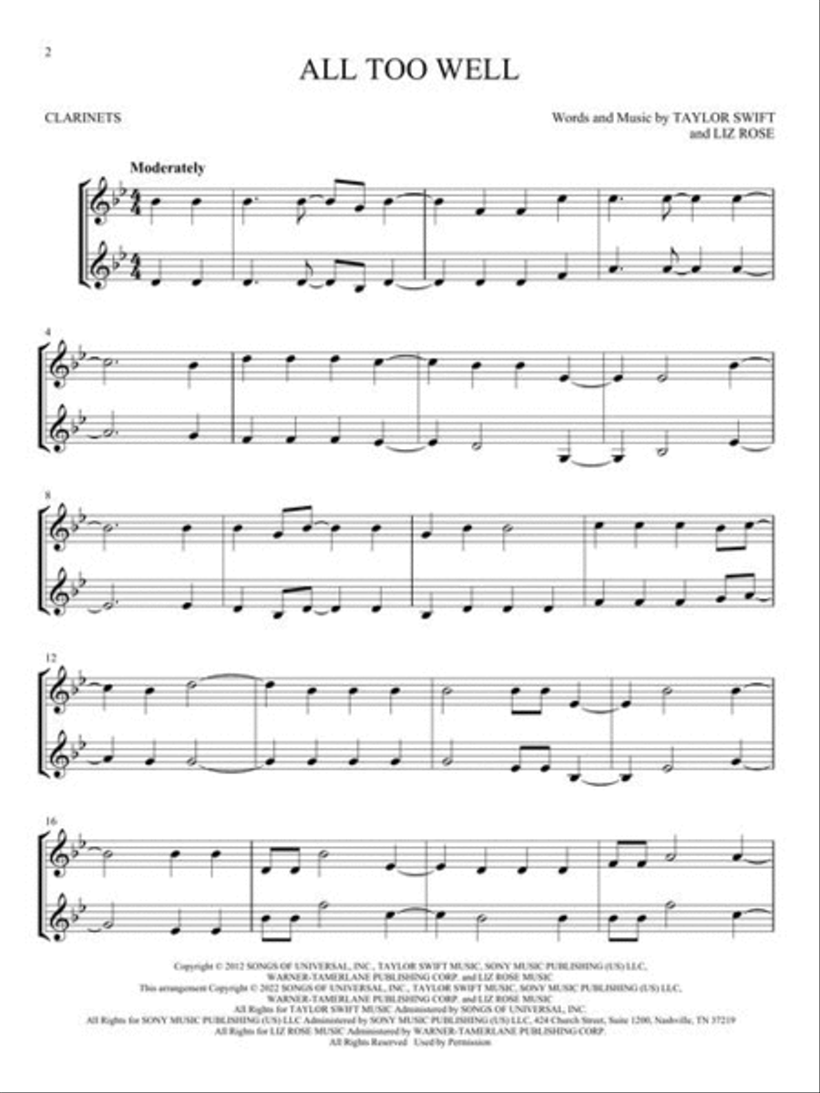 Chart Hits for Two Clarinet scores gallery preview page 4