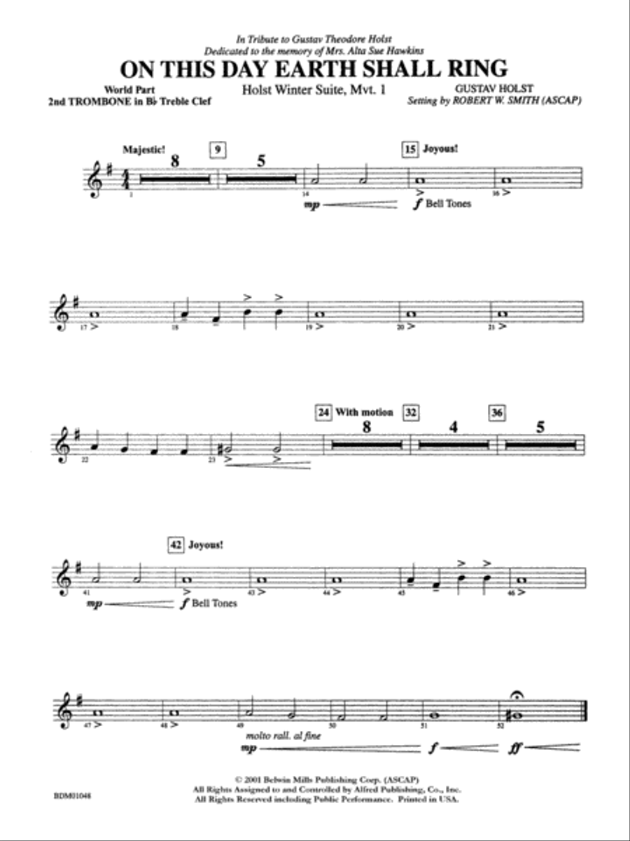 On This Day Earth Shall Ring (Holst Winter Suite, Mvt. I): (World Part) 2nd B-flat Trombone T.C. Concert Band scores gallery preview page 1