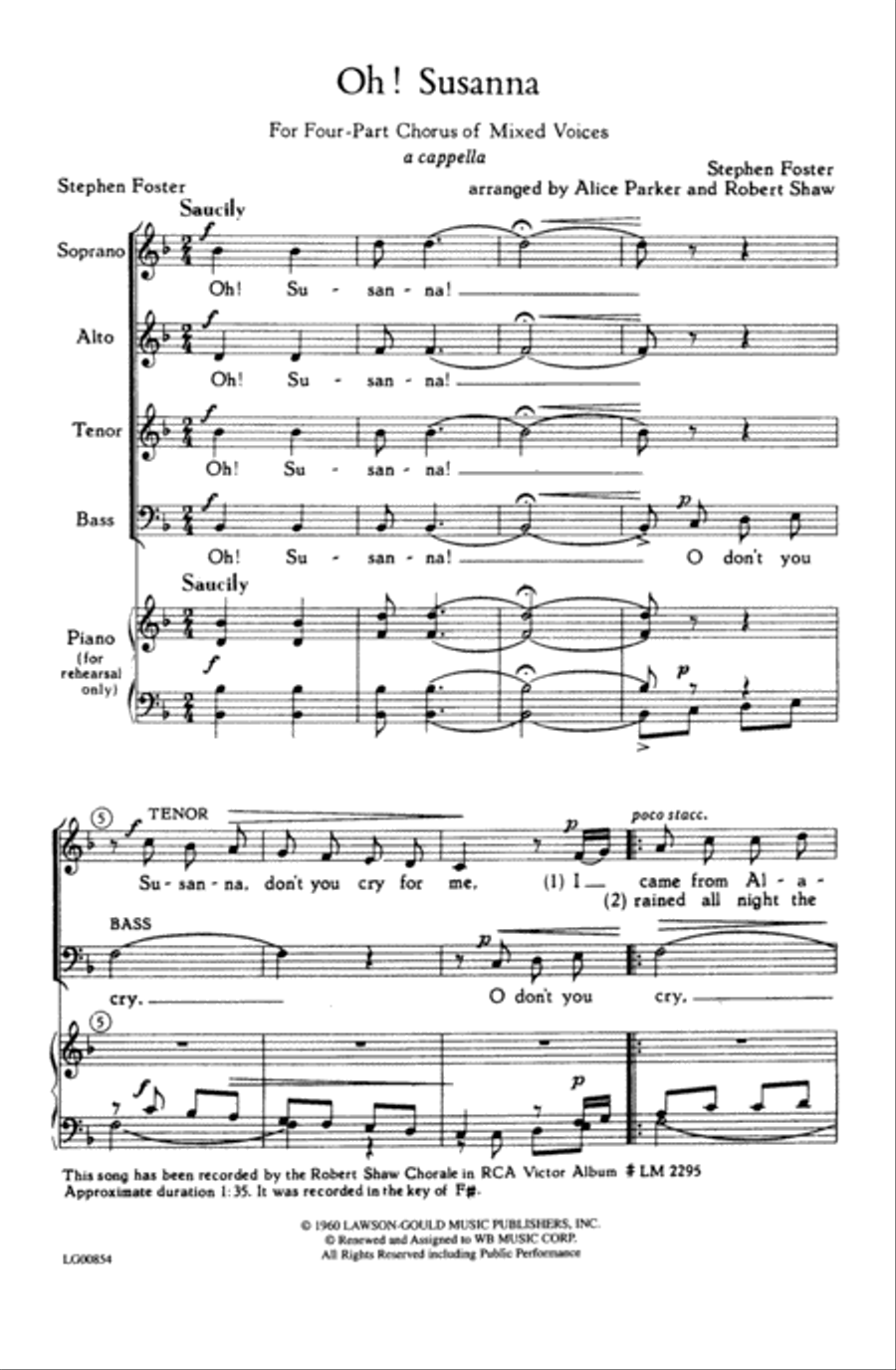 Oh! Susanna Choir scores gallery preview page 1