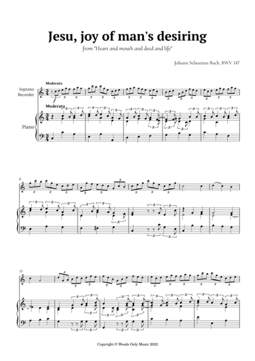 Jesu, joy of man's desiring by Bach for Recorder and Piano image number null