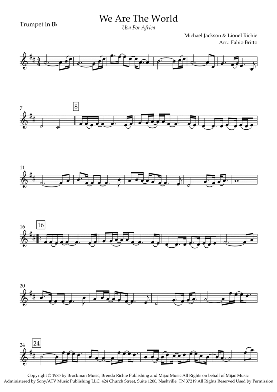 We Are The World B-Flat Trumpet scores gallery preview page 1