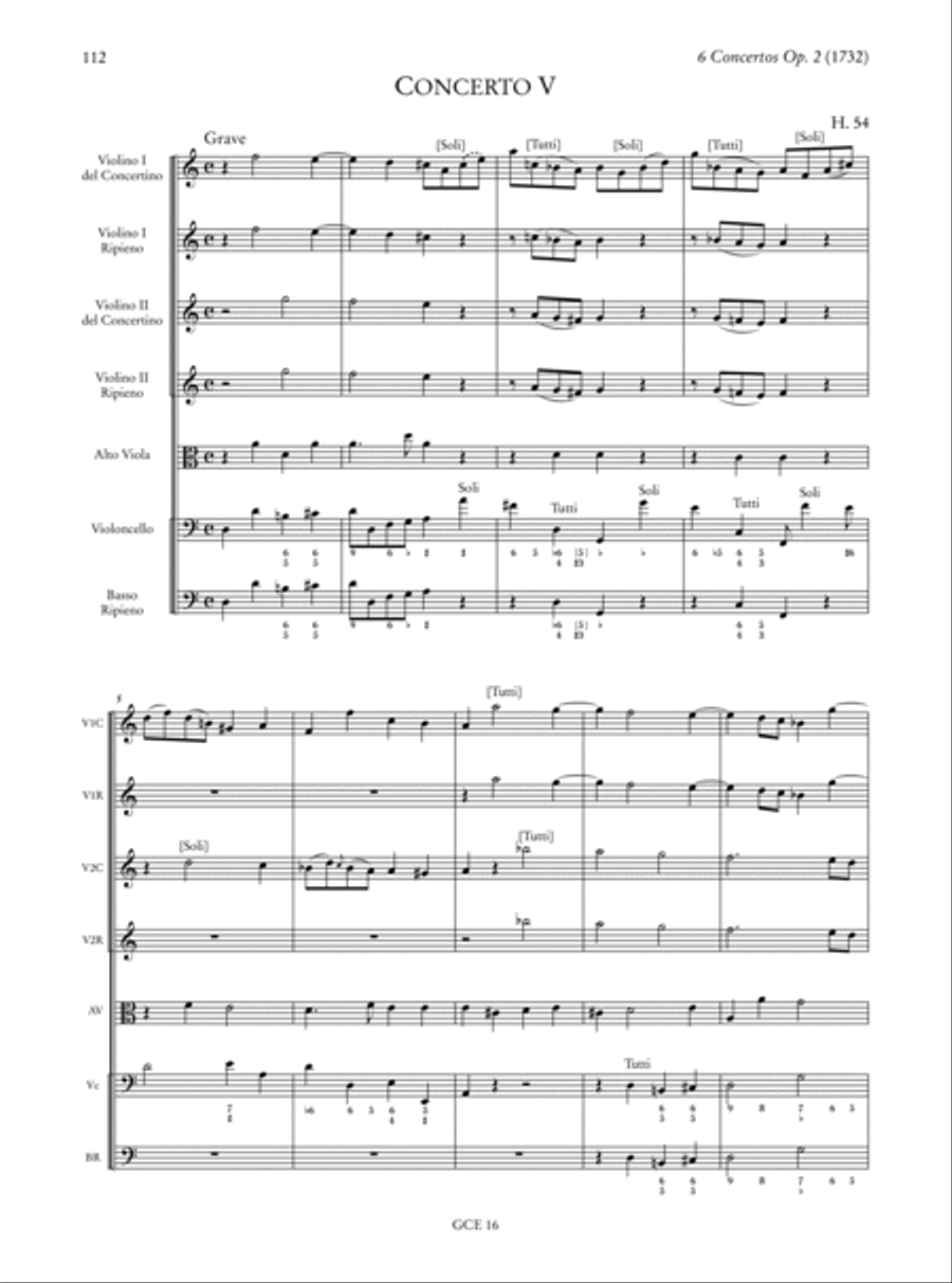 6 Concertos Op. 2 (1732; Revised, 1751) (H. 50-55). Critical Edition Orchestra scores gallery preview page 6