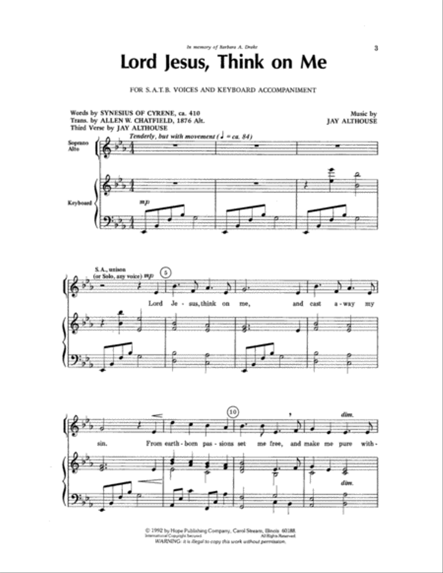 Lord Jesus, Think On Me 4-Part scores gallery preview page 3