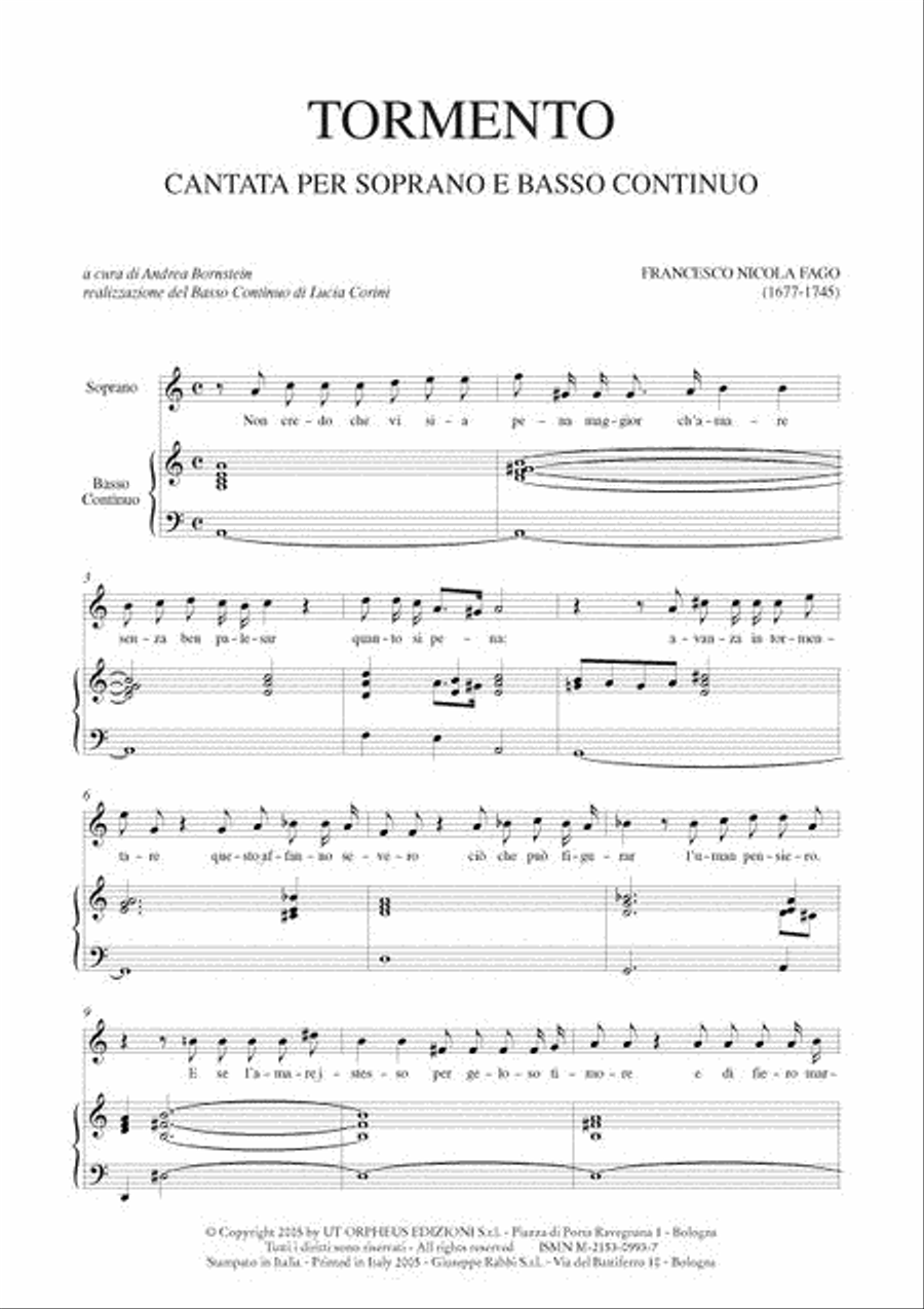 Tormento. Cantata for Soprano and Continuo Voice scores gallery preview page 2