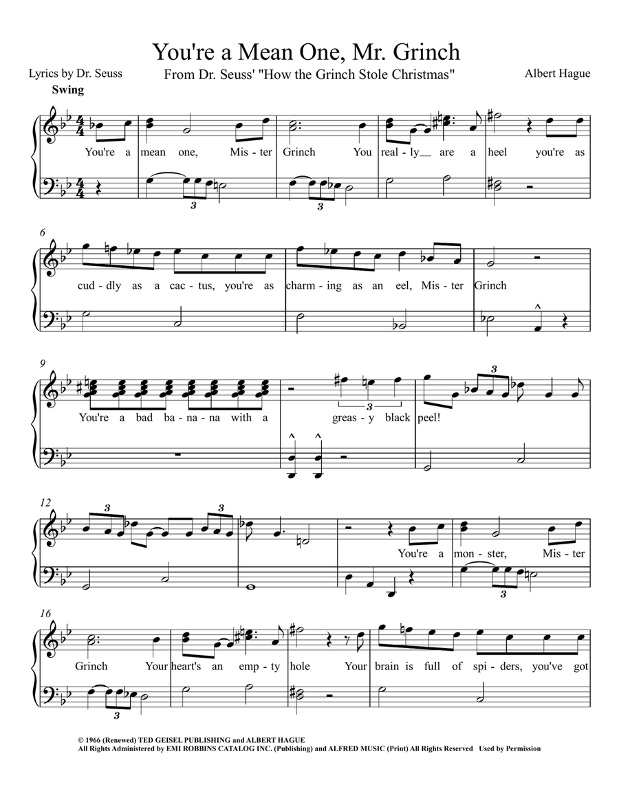 You're A Mean One, Mr. Grinch Piano, Vocal scores gallery preview page 1