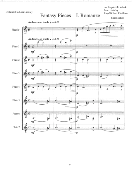 Fantasy Pieces # 1 Romanze ( romance ) by Nielsen , arranged for Piccolo solo with flute choir / f image number null