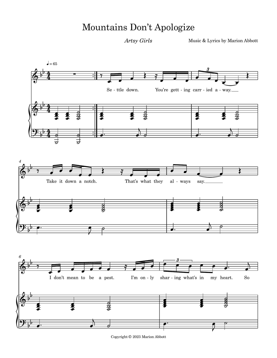Mountains Don't Apologize - Artsy Girls Voice scores gallery preview page 1