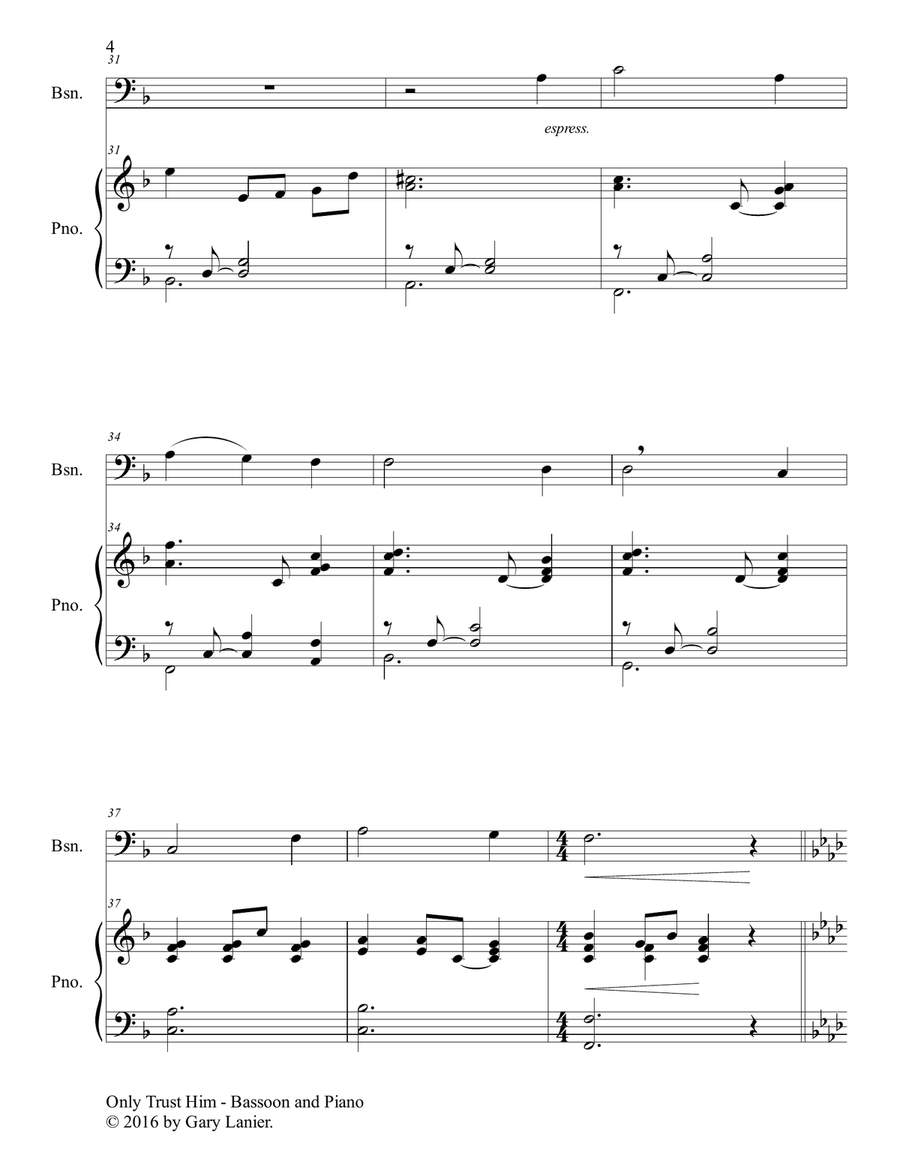 ONLY TRUST HIM (Duet – Bassoon & Piano with Parts) Bassoon Solo scores gallery preview page 5