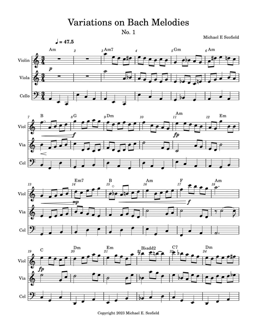 Variations on Bach Melodies No. 1 Chamber Music scores gallery preview page 1