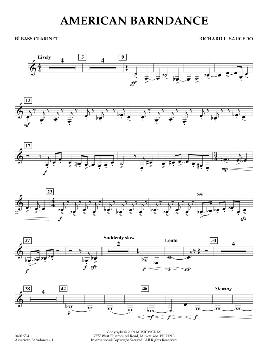 American Barndance - Bb Bass Clarinet Concert Band scores gallery preview page 1