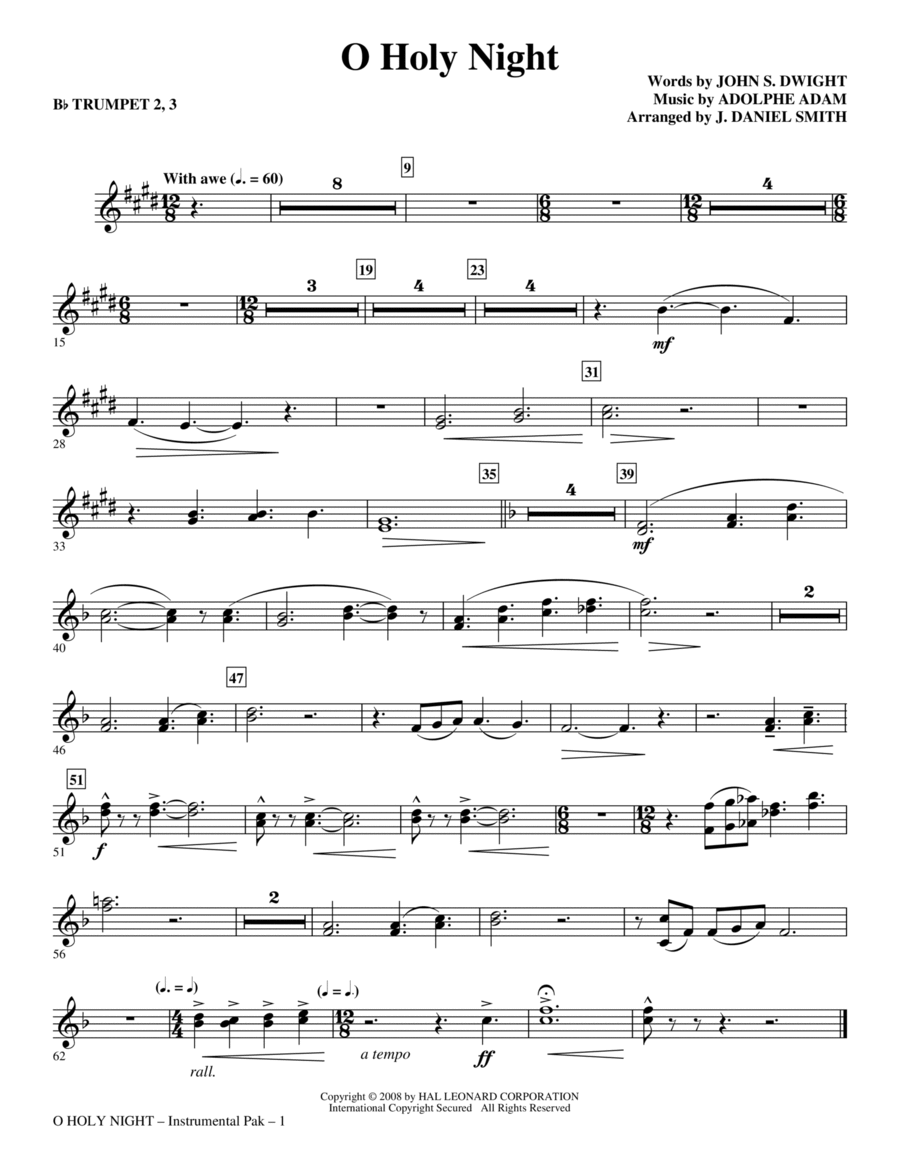 O Holy Night - Bb Trumpet 2,3 Choir scores gallery preview page 1