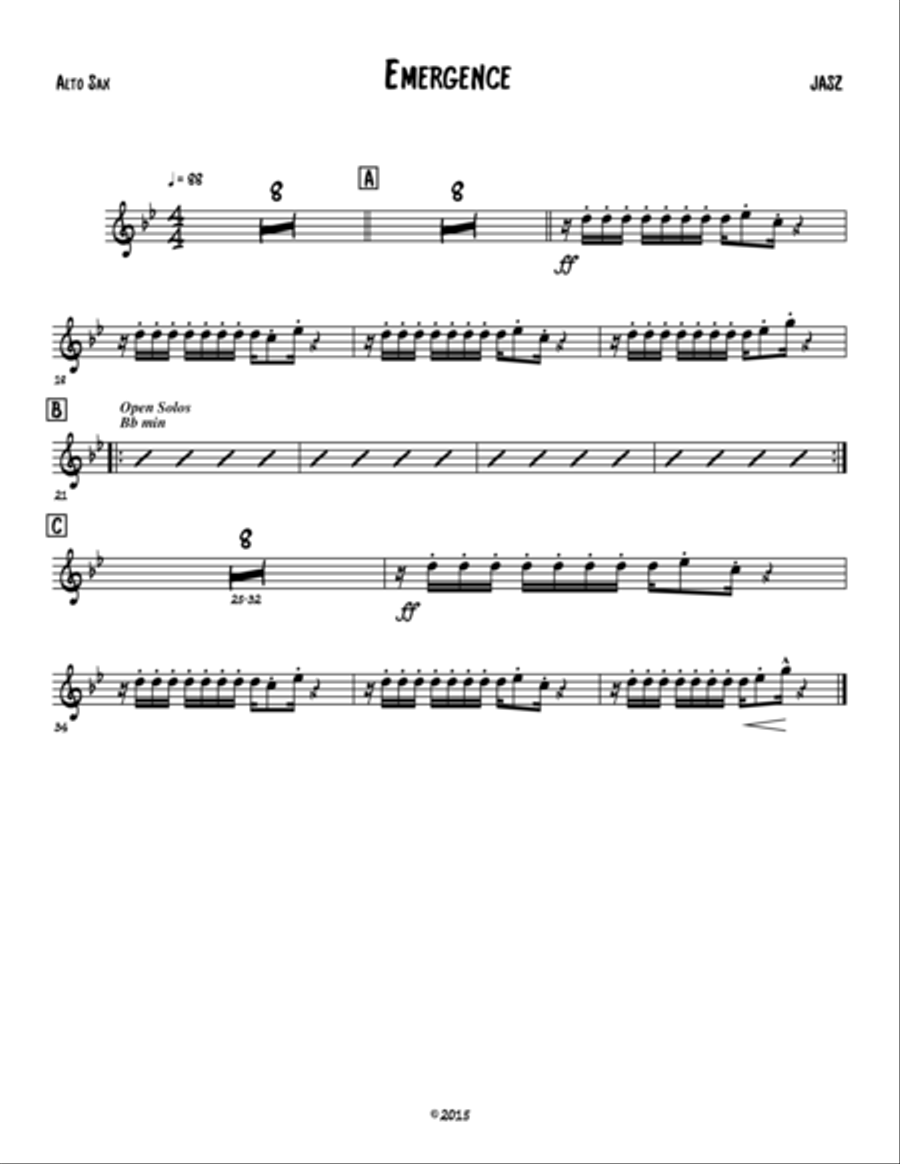 Emergence - Alto sax Emergence - Alto sax Small Ensemble scores gallery preview page 1