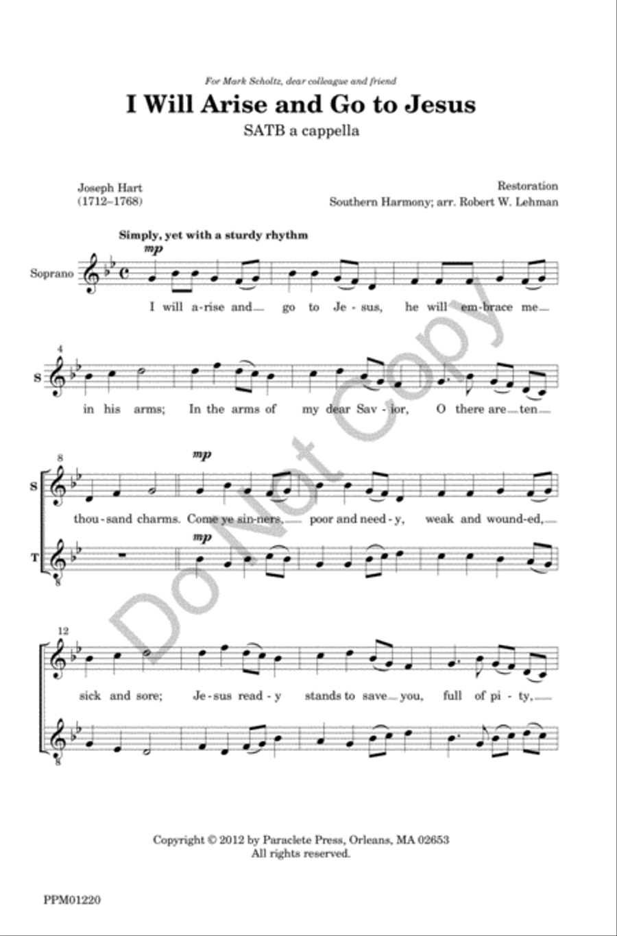 I Will Arise and Go to Jesus 4-Part scores gallery preview page 2
