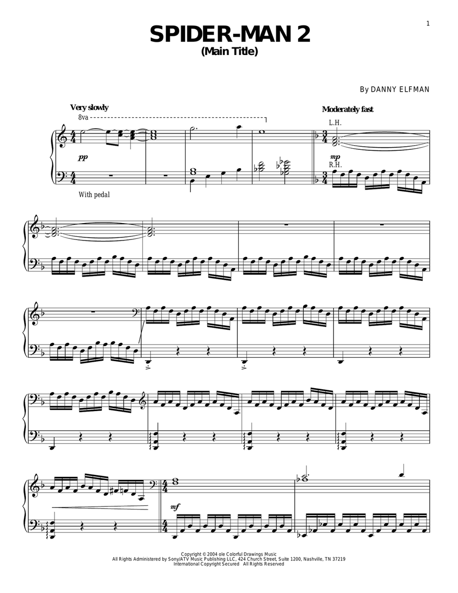 Spider-Man 2 (Main Title) Piano Solo scores gallery preview page 1