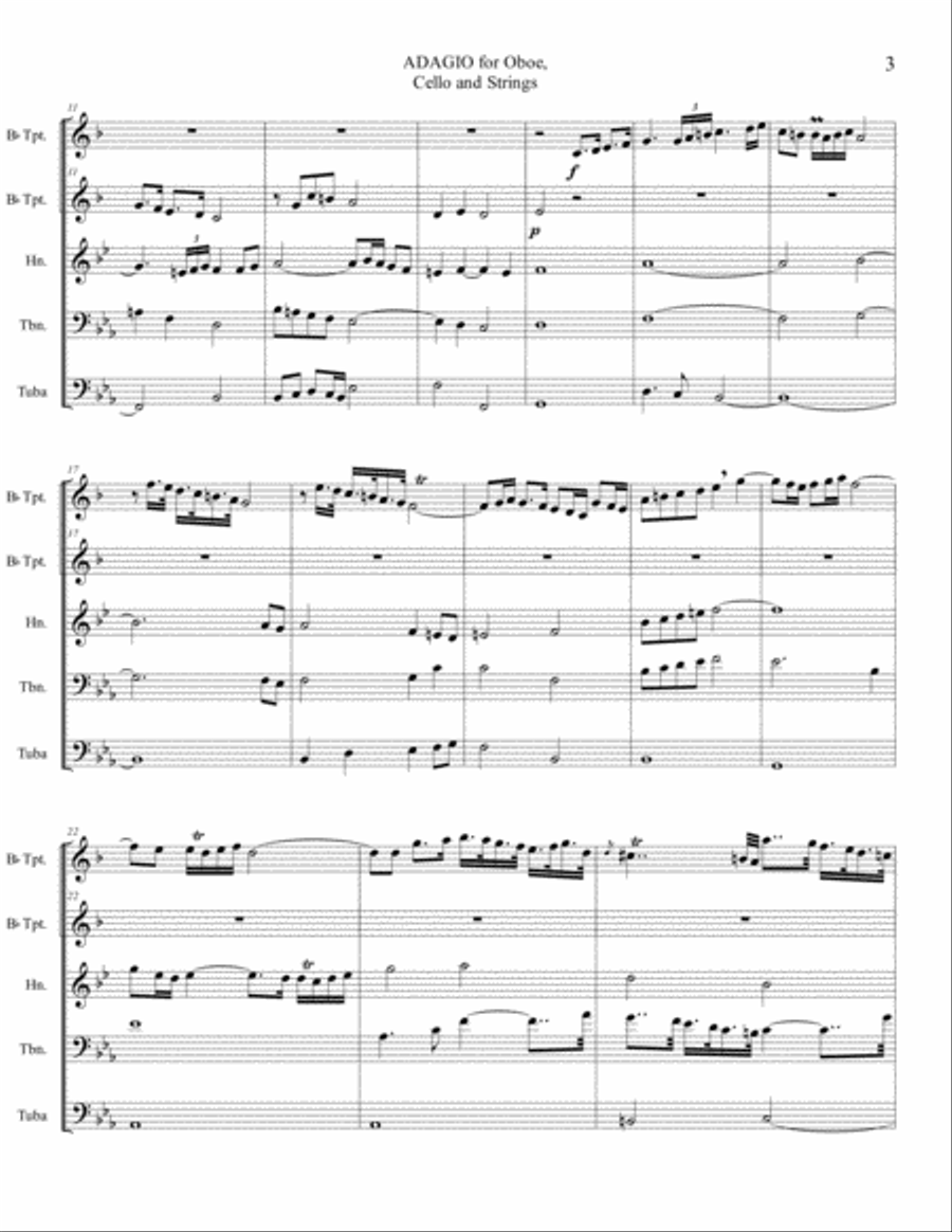 ADAGIO for Oboe, Cello and Strings - Arr. for Brass quintet Brass Ensemble scores gallery preview page 3