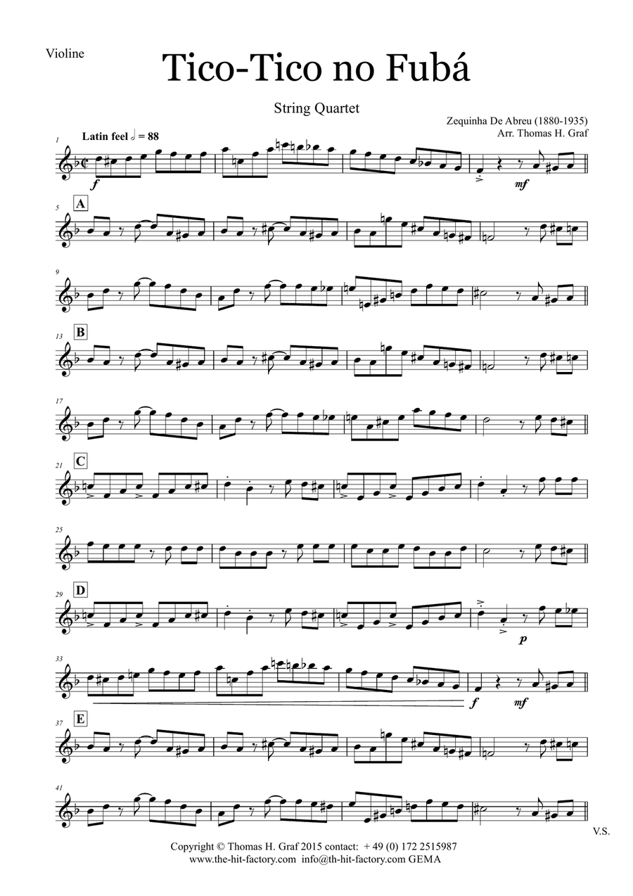Tico-Tico no Fubá - Choro - String Quartet String Quartet scores gallery preview page 6