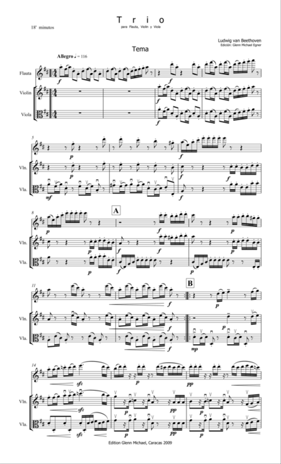 Beethoven Trio for flute, violin and viola Small Ensemble scores gallery preview page 2