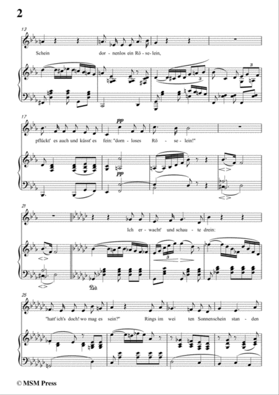 Schumann-Röselein,Röselein,in E flat Major,for Voice and Piano Voice Solo scores gallery preview page 4