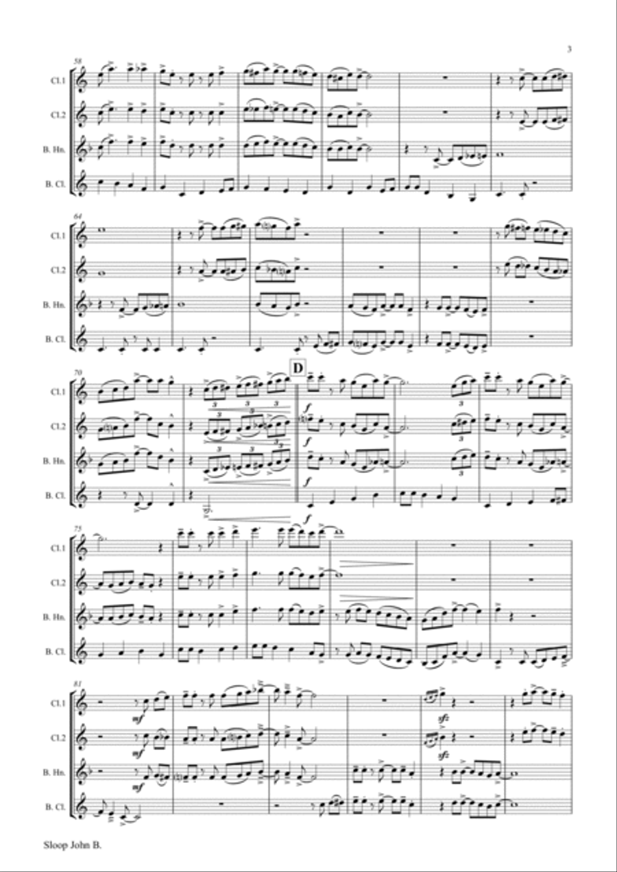 Sloop John B. - Caribian Folk Song - Clarinet Quartet Clarinet Quartet scores gallery preview page 3
