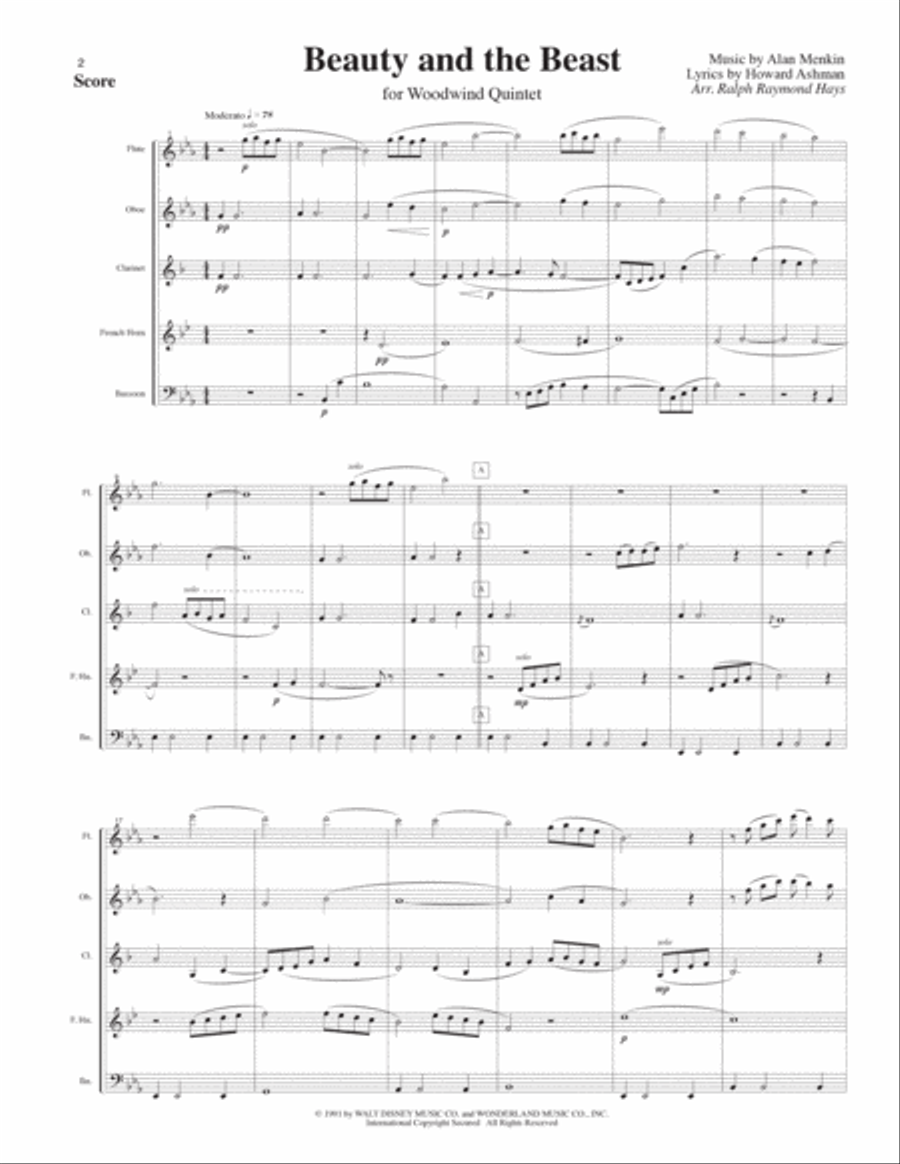 Beauty And The Beast Woodwind Quintet scores gallery preview page 2