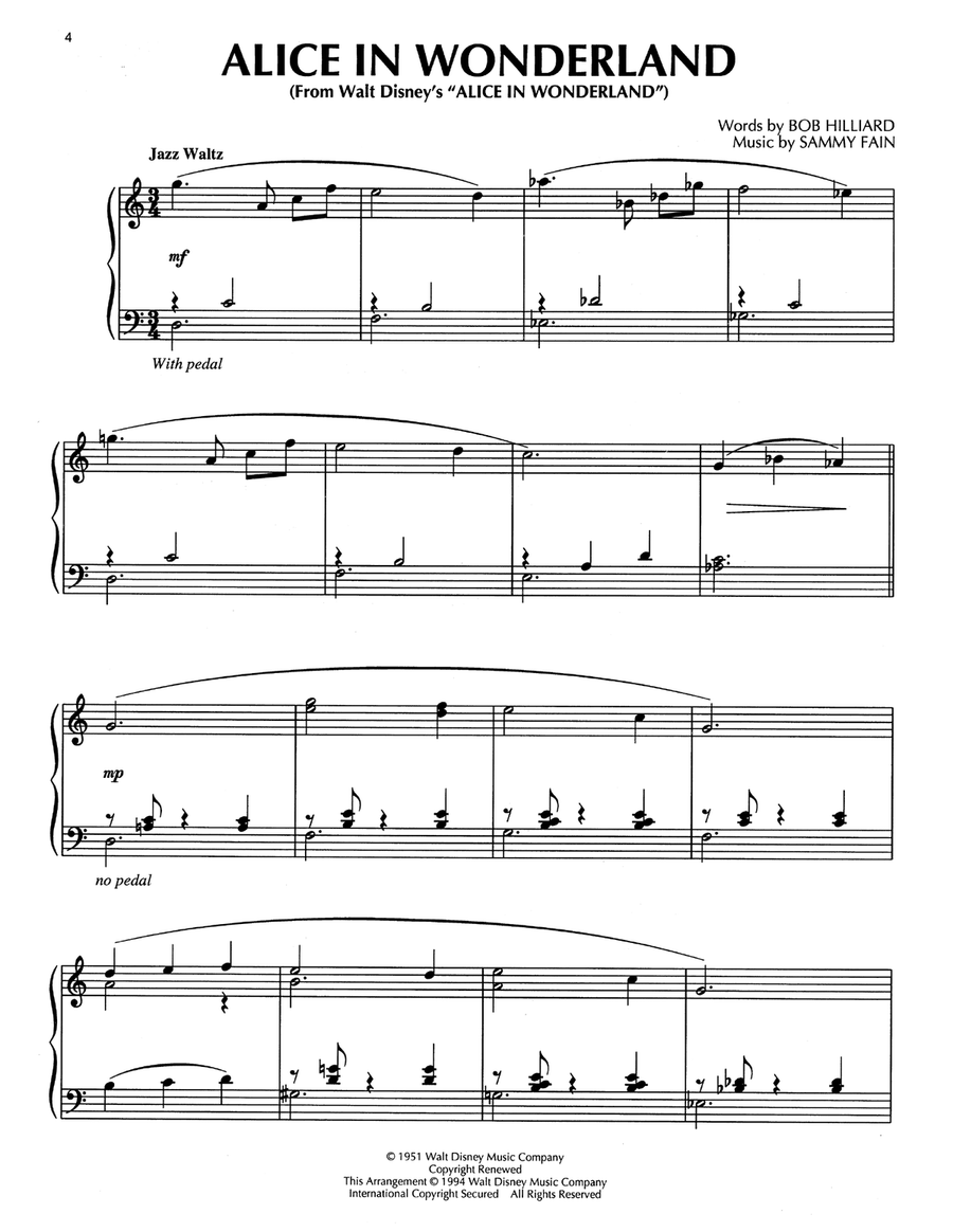 Alice In Wonderland (from Disney's Alice In Wonderland) (arr. Bill Boyd) Piano Solo scores gallery preview page 1