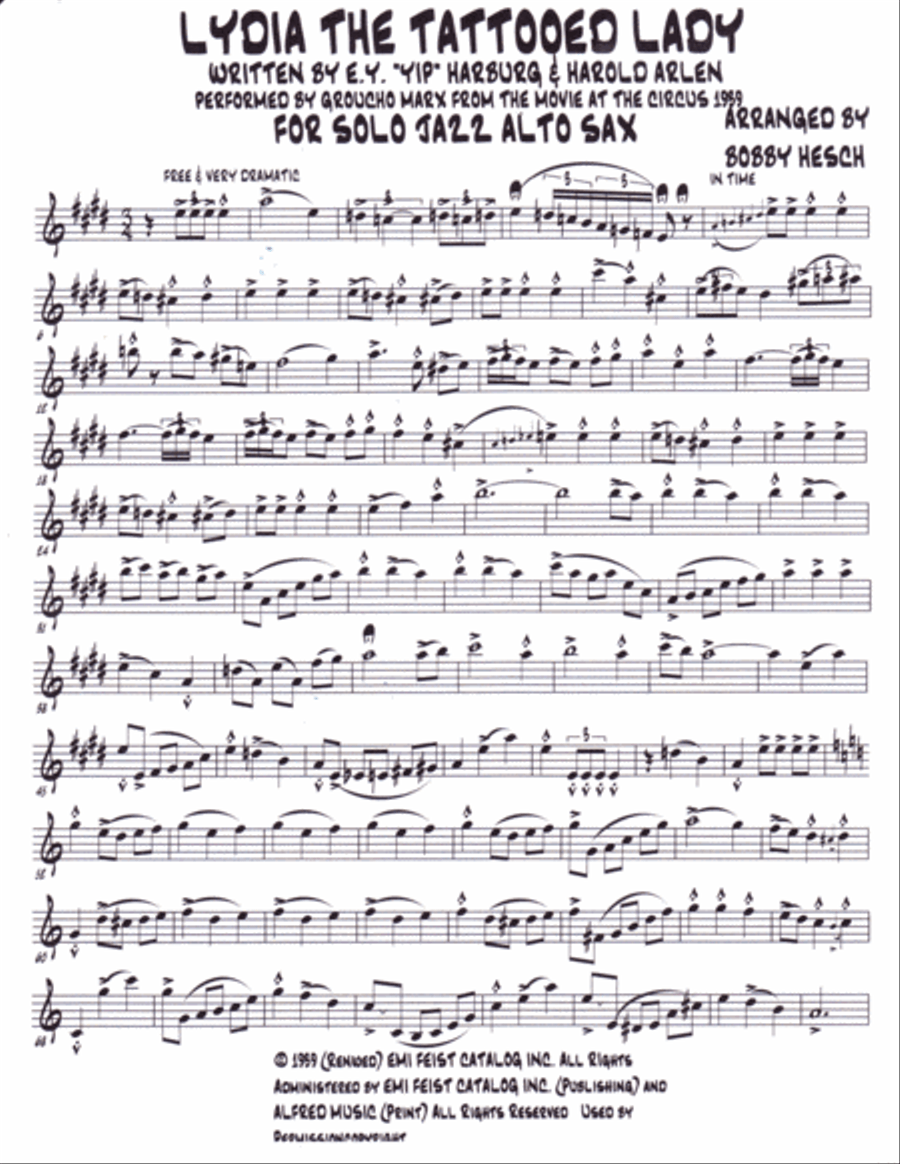 Lydia The Tattooed Lady Alto Saxophone scores gallery preview page 2