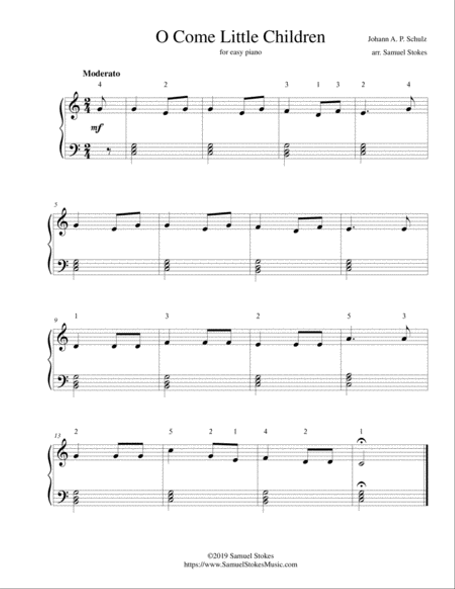 O Come Little Children - for easy piano Easy Piano scores gallery preview page 1