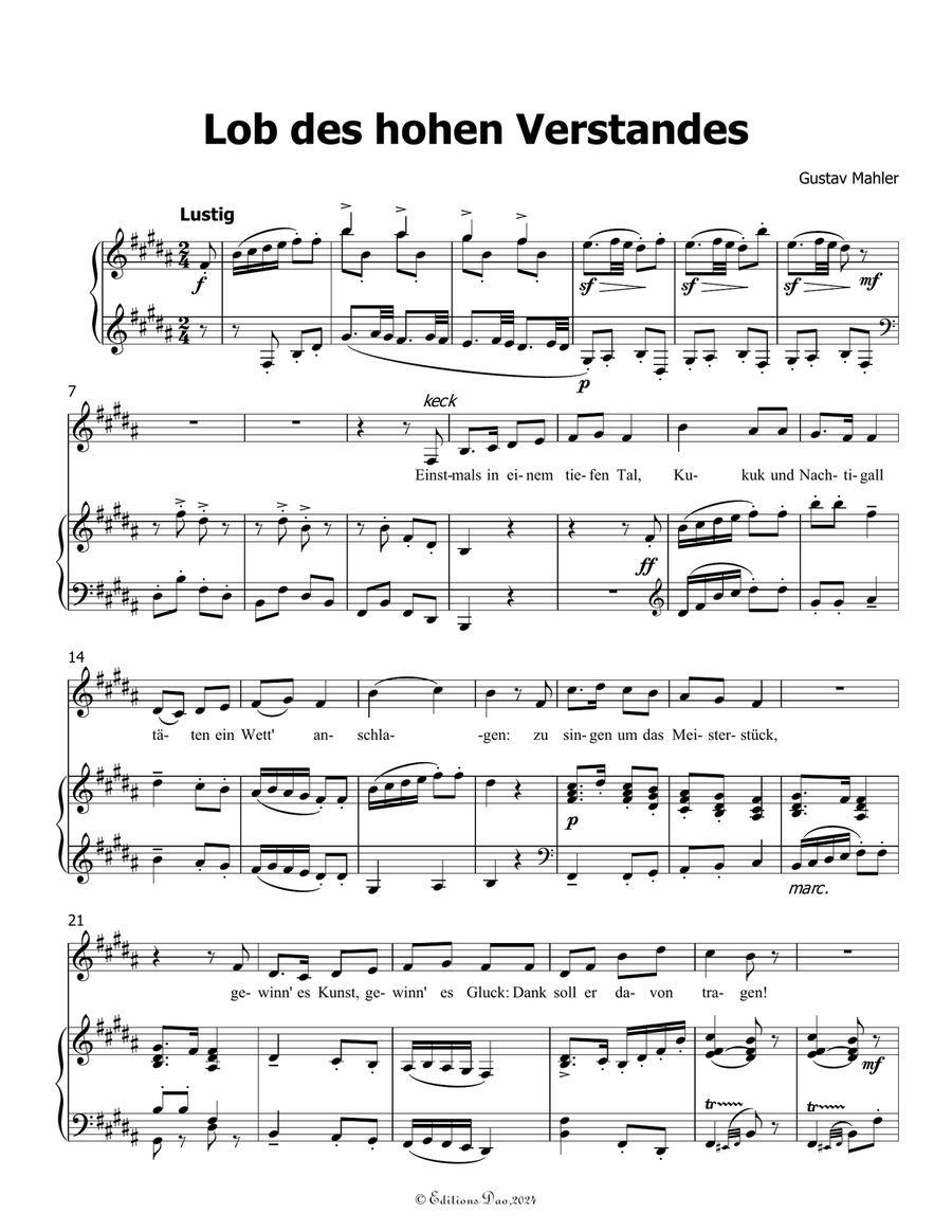 Lob des hohen Verstandes, by Mahler, in B Major Piano, Vocal scores gallery preview page 3