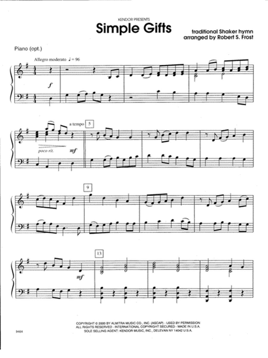 Simple Gifts - Piano Accompaniment