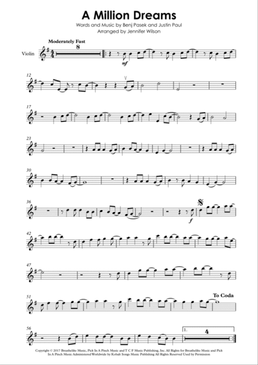 A Million Dreams Violin Solo scores gallery preview page 2