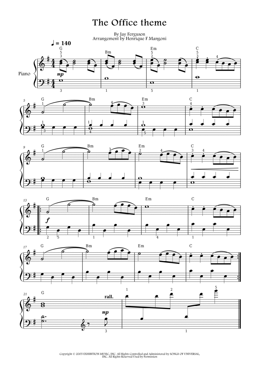 The Office - Theme Piano Solo scores gallery preview page 1