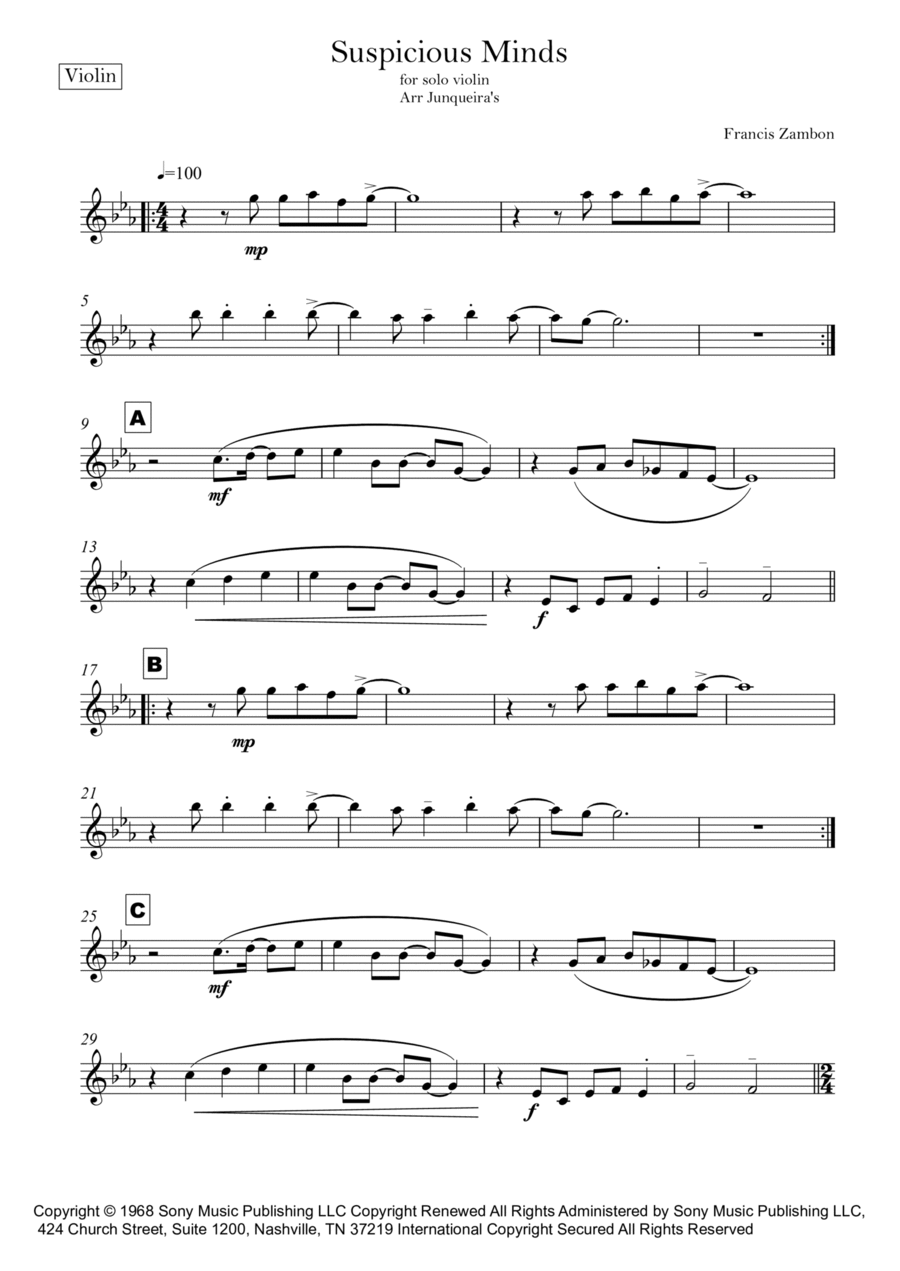 Suspicious Minds Violin Solo scores gallery preview page 1
