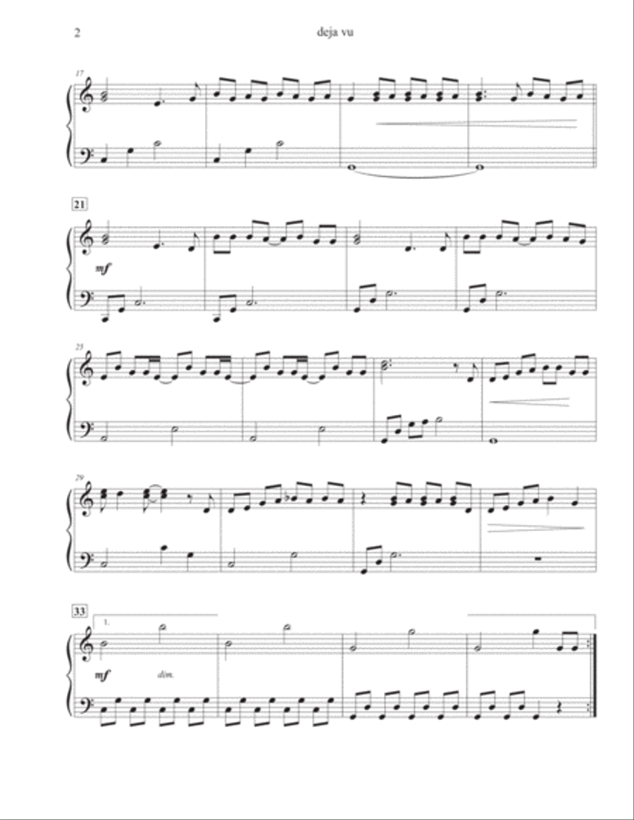 Deja Vu Easy Piano scores gallery preview page 2