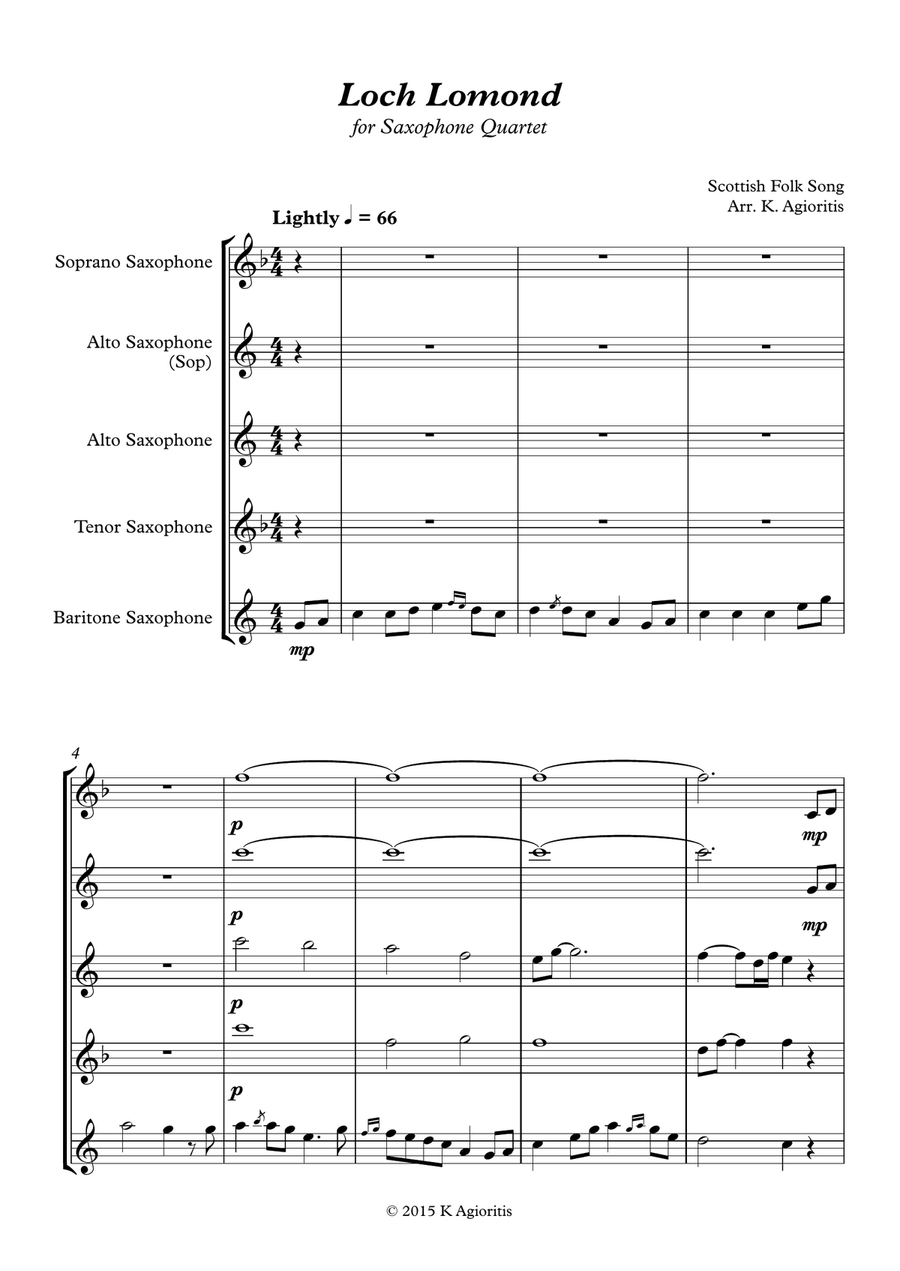 Loch Lomond - for Saxophone Quartet Saxophone Quartet scores gallery preview page 2