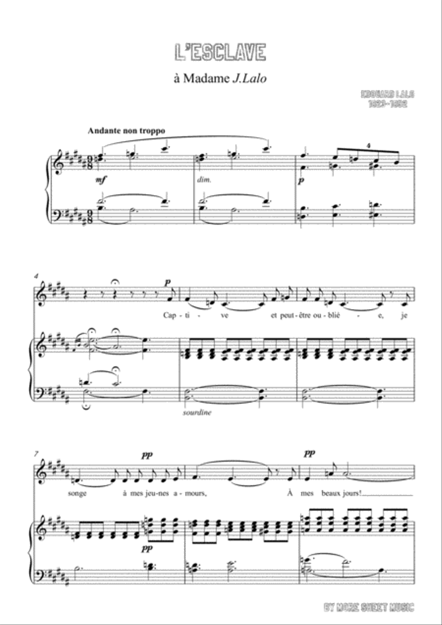 Lalo-L'esclave in B Major,for Voice and Piano Voice Solo scores gallery preview page 3