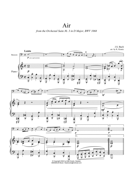 Air (on the G string) BWV 1068 for bassoon and piano image number null