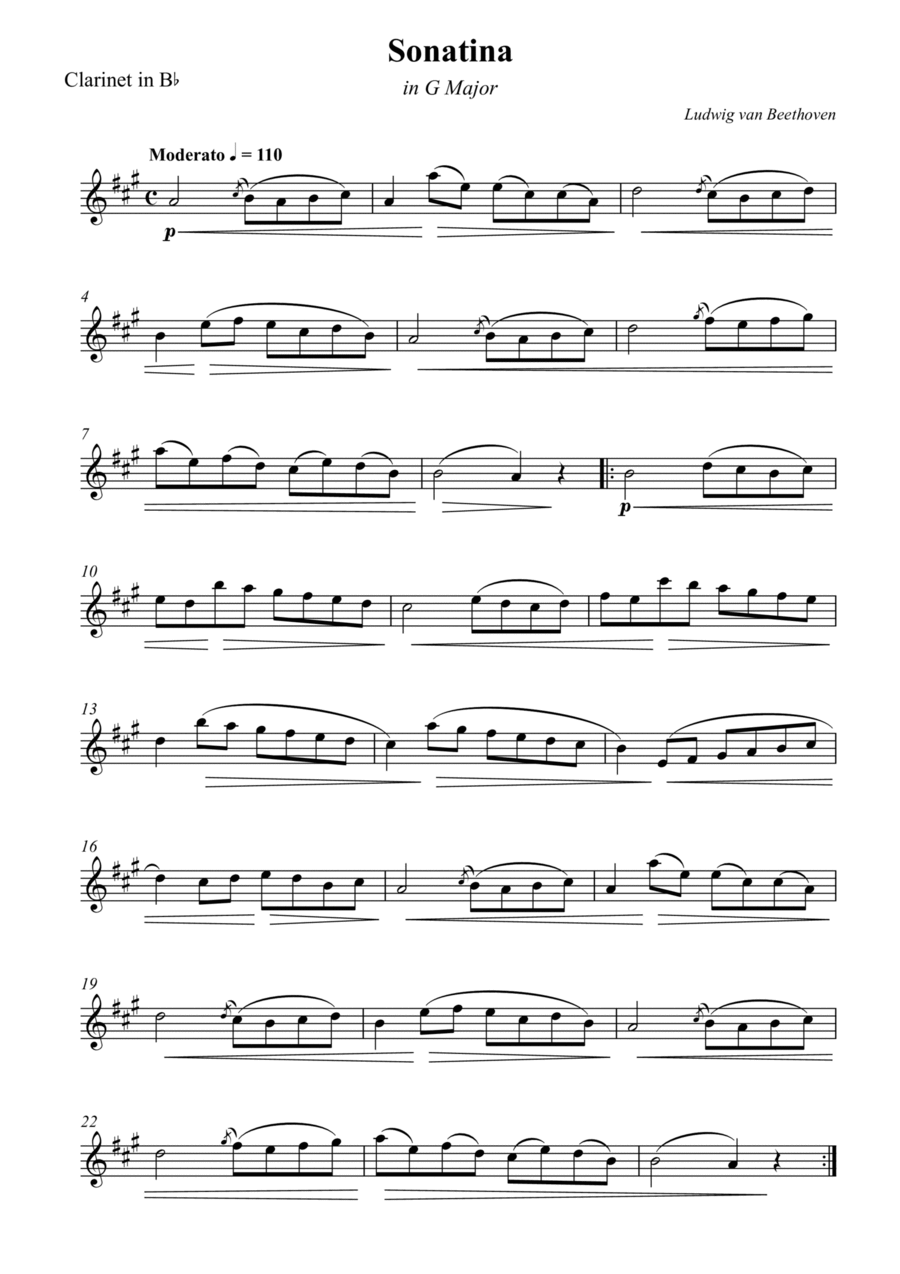 Sonatina in G Major For Clarinet in Bb B-Flat Clarinet scores gallery preview page 1