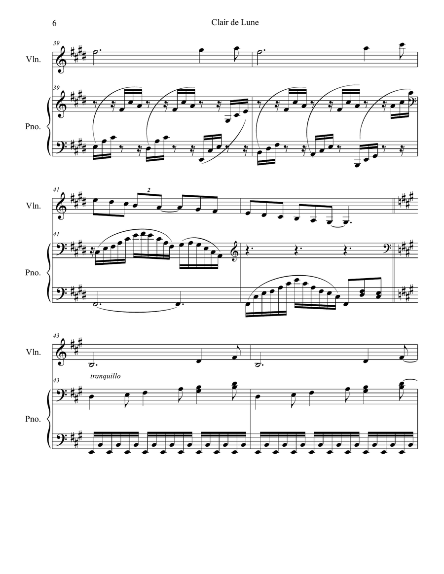 Clair de Lune Violin Solo scores gallery preview page 6