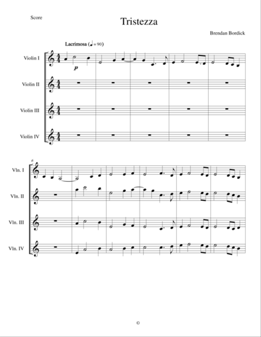 Tristezza String Quartet scores gallery preview page 1